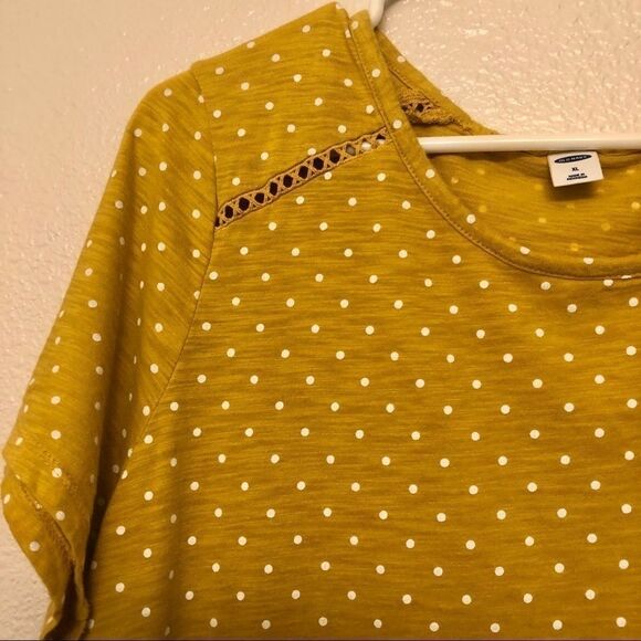 Old navy tie front mustard marigold yellow polka dot top front tie t shirt XL - Picture 2 of 9